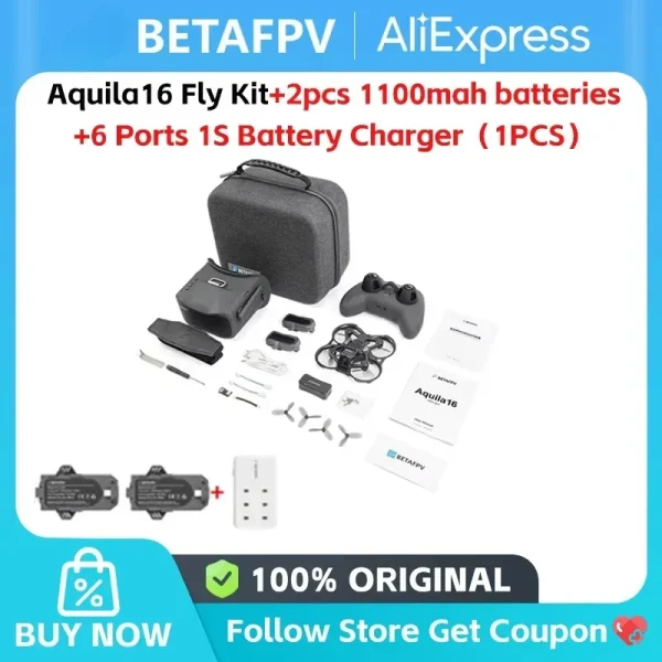 BETAFPV Aquila16 FPV Kit | ELRS 2.4G LiteRadio 2 SE, VR03 FPV Goggles, 25-350mW VTX, 1102 18000KV Racing Quadcopter Drone - Image 9